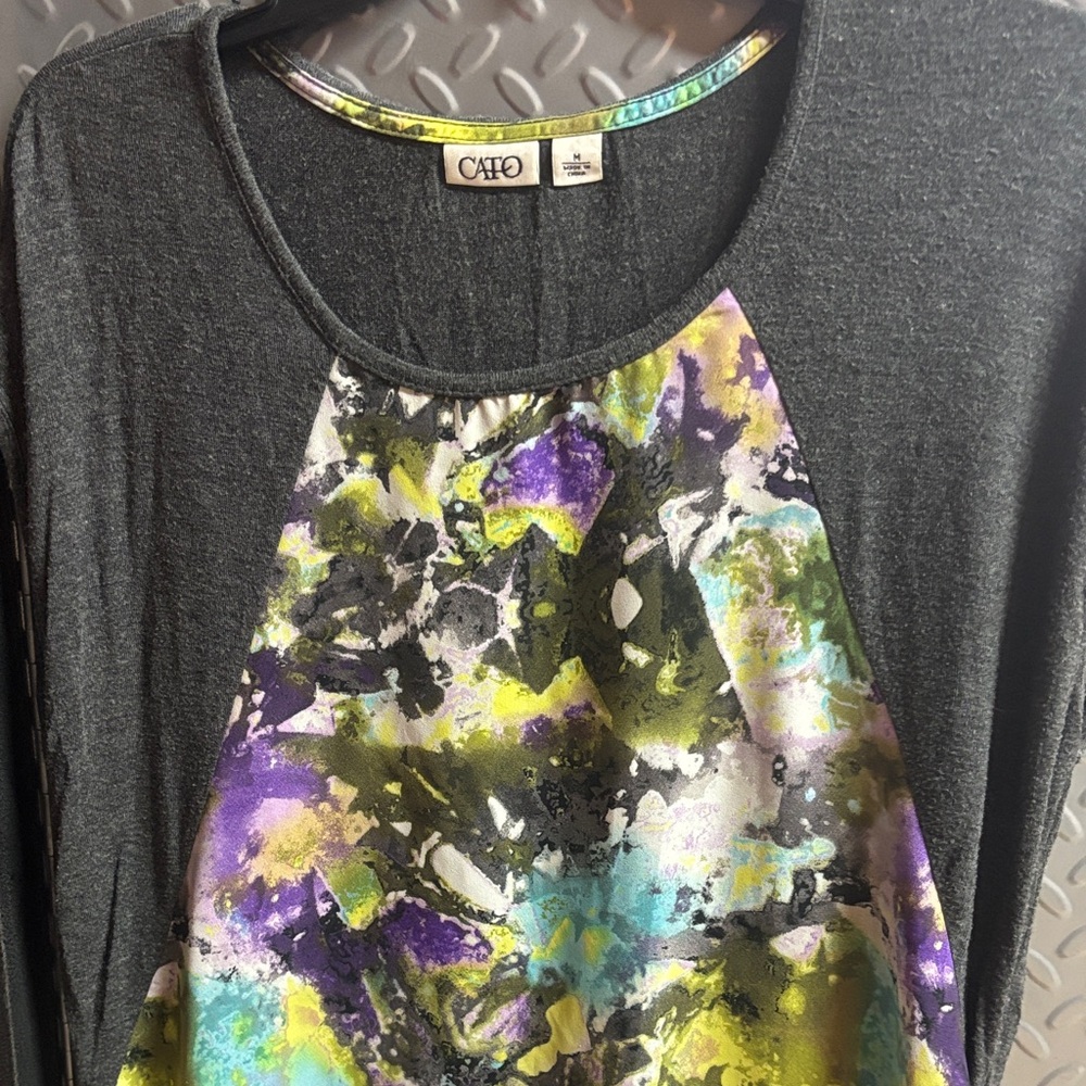 Cato Multicolor Abstract Blouse - Gray, Purple, Yellow, Blue